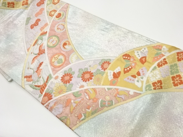 JAPANESE KIMONO / VINTAGE FUKURO OBI / WOVEN CRANES & FLOWERS